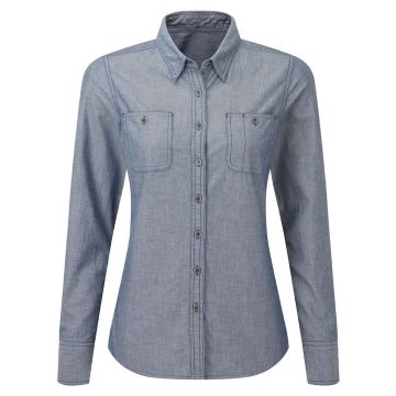 Premier Ladies Organic Fairtrade Long Sleeve Chambray Shirt